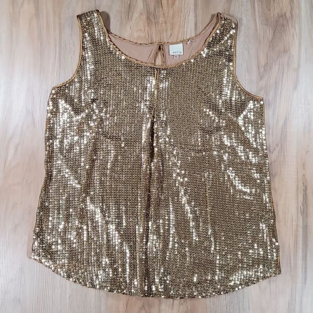 🔺️Ecru Gold Sequin Flowy Sleeveless Top XLarge